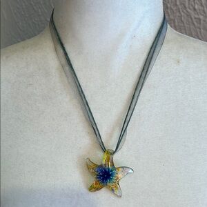 Starfish Pendant Necklace with Blue and Yellow Accents